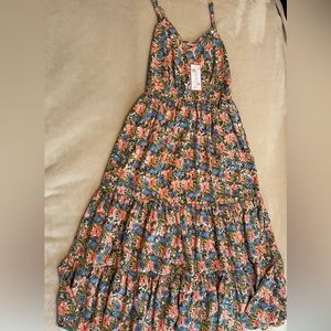 NWT! Joy Joy tiered midi sundress pink floral XS